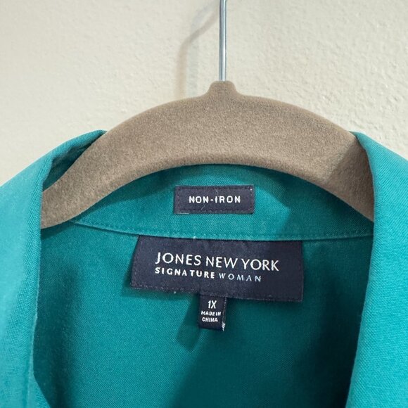 Jones New York Shirt 1X Button Front Non Iron Emerald Green Travel Long Sleeve - Picture 6 of 9